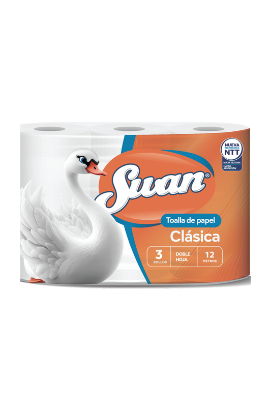 Toalla de Papel Swan Clasica Doble Hoja 24 Rollos x 12m (pack3)