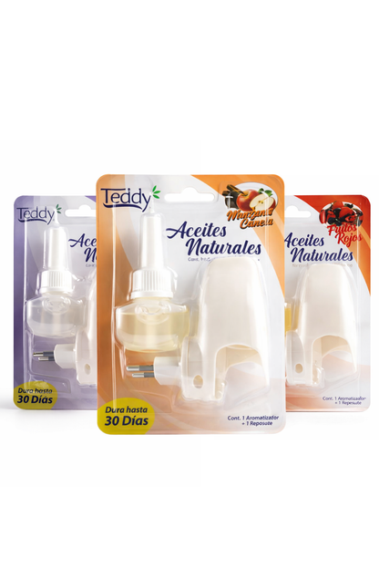 Aromatizador Eléctrico Teddy + Repuesto 30 Días | Variedades Lavanda, Frutos Rojos y Manzana Canela