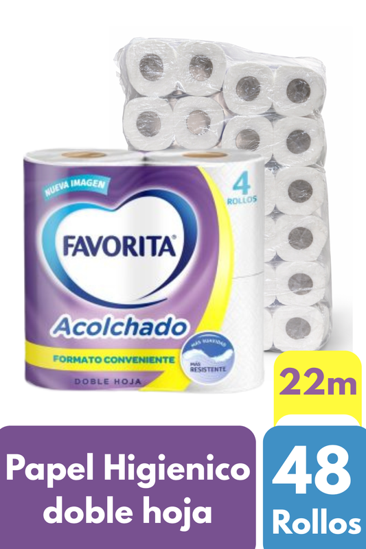 Papel Higiénico Favorita Doble Hoja 48 Rollos 22m | Suave y Rendidor