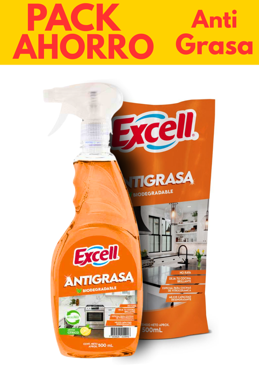 Pack Desengrasante Excell Antigrasa | Botella 500 ml + Recarga Doypack 500 ml