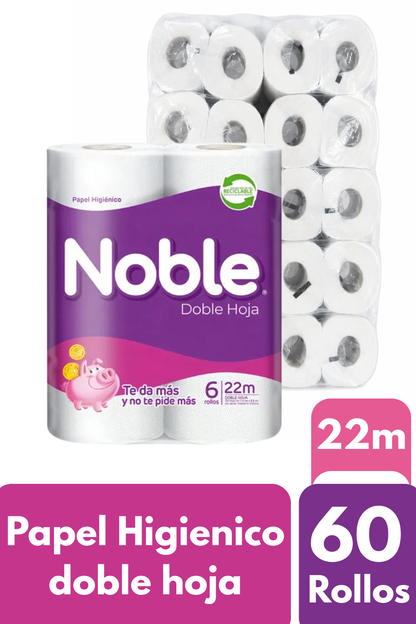 Papel Higiénico Noble Doble Hoja – Manga de 60 Rollos x 22 m