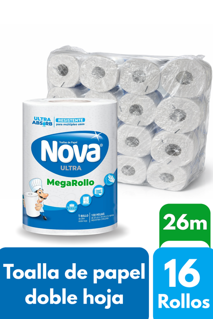 Toalla de Papel Nova Mega Rollo 16 Rollos X 26 mts