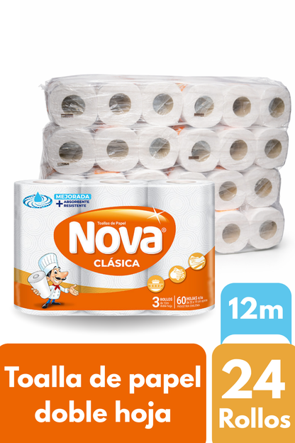 Toalla de Papel Nova Clásica 24 Rollos X 12m(8 Pack x 3 Unidades)