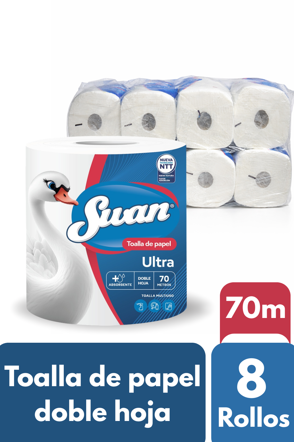 Toalla de Papel Swan Ultra Doble Hoja 8 rollos X 70m