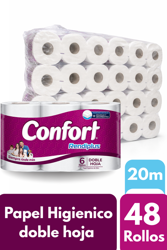 Papel Higiénico Confort Rendiplus 48 rollos X 20m (8 Pack x 6 Unidades)