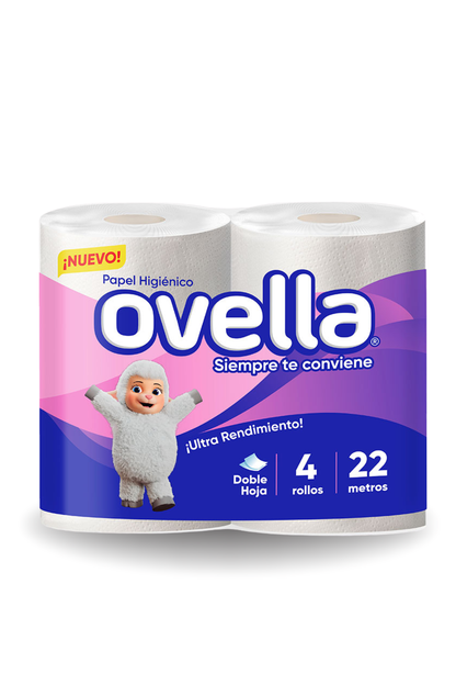 Papel Higiénico Ovella Hoja Doble 48 rollos X 22m (12 packs de 4 rollos)