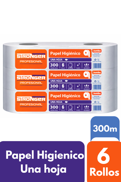 Papel Higiénico Jumbo Stronger 6x300mts