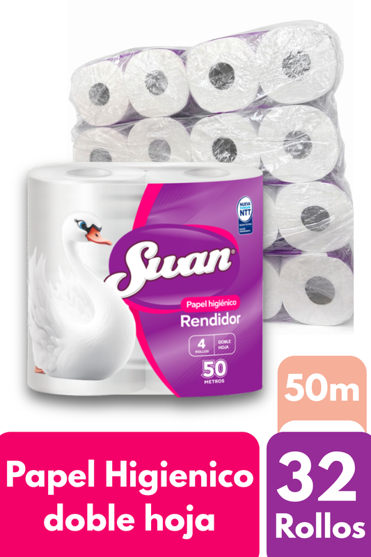 Papel Higienico Swan Rendidor Doble Hoja 32 Rollos X 50m (Pack 4)