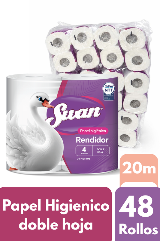 Papel Higiénico Swan  Rendidor Doble Hoja 48 Rollos x 50m (pack 4)